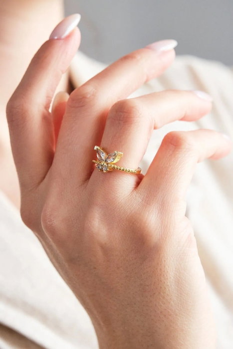 Heliophilia Silver Anillo de Latón con Circonio Dorado